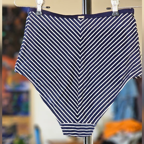 Panache Navy and White Striped High-Waisted Bikini Bottom - Picture 3 of 8